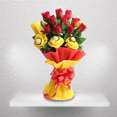 "Roses 10 pcs bouquet with Ferrero Rocher 3pcs (Krish) - Click here to View more details about this Product